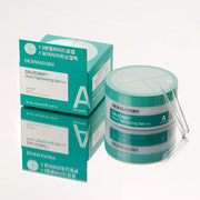 ProtoClinical k-beauty DERMATORY SALICINIC Pore Tightening Gel Pad 93g (30ea) shown with a turquoise box, white-and-turquoise gel pad jar, and clear tweezers on a reflective white surface