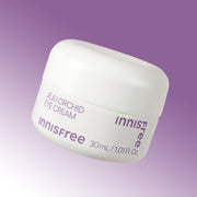 ProtoClinical k-beauty innisfree Jeju Orchid Eye Cream 30ml single dark eye cream package on a pale lavender and white background