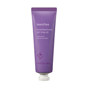 ProtoClinical k-beauty Innisfree Jeju Orchid Hand Cream SPF15 PA+ EX 50ml in a single purple hand cream tube standing upright on a white background