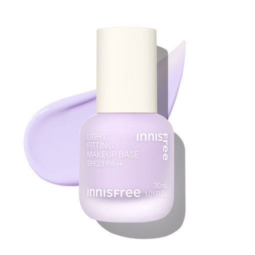 ProtoClinical k-beauty innisfree Light Fitting Makeup Base 30ml SPF23 PA++ single upright makeup base container centered on a white background