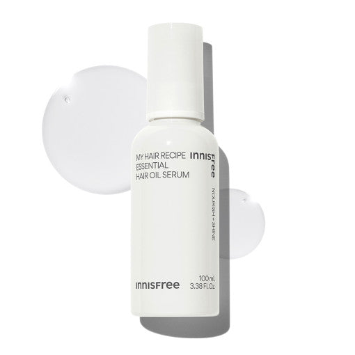 ProtoClinical k-beauty innisfree My Hair Recipe Essential Hair Oil Serum 100ml single upright hair oil serum package centered on a light background