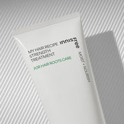ProtoClinical k-beauty innisfree My Hair Recipe Strength Treatment 200ml single upright treatment package centered on a pale green-gray background with a muted vertical silhouette