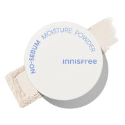 ProtoClinical k-beauty innisfree No-Sebum Moisture Powder 5g single compact powder case in pale gray-beige tones on a white background.