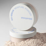 ProtoClinical k-beauty innisfree No-Sebum Moisture Powder 5g single compact powder case in pale gray-beige tones on a white background.