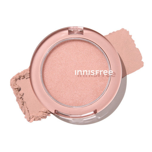 ProtoClinical k-beauty innisfree SHEER Glowy Highlighter single round powder compact centered on a clean white background