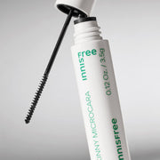 ProtoClinical k-beauty innisfree Skinny Microcara #Black single slim mascara tube centered upright in black and gray on a white background