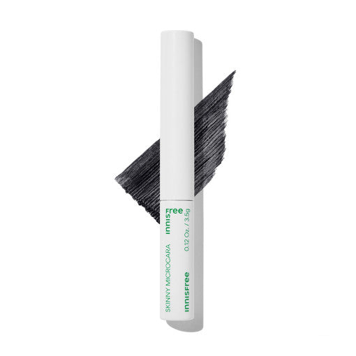 ProtoClinical k-beauty innisfree Skinny Microcara #Black single slim mascara tube centered upright in black and gray on a white background