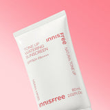 ProtoClinical k-beauty Innisfree Tone up Watering Sunscreen SPF50+ PA++++ 60ml single upright sunscreen tube centered on a white background