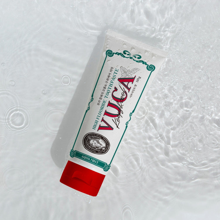 ProtoClinical k-beauty VUCA Classic High Fluoride Toothpaste 110g X 4ea #Aquamint boxed toothpaste multipack on a clean white background