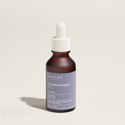 ProtoClinical k-beauty [MARY & MAY] 6 Peptide Complex Serum 30ml centered soft gray vertical silhouette with a rounded top on a pale checkered background.