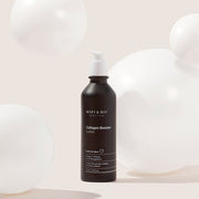 ProtoClinical k-beauty [MARY & MAY] Collagen Booster Lotion 120ml dark charcoal lotion package centered on a soft white background