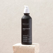 ProtoClinical k-beauty [MARY & MAY] Collagen Booster Lotion 120ml dark lotion package centered between soft peach side panels