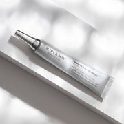 ProtoClinical k-beauty soft gray beauty graphic with a darker lower-left form on a light background.