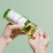 ProtoClinical k-beauty soft green beauty graphic with darker olive accents on a light background.