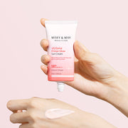 ProtoClinical k-beauty [MARY & MAY] Vegan Primer Glow Sun Cream SPF50+ PA++++ 50ml single sun cream package centered on a white background.