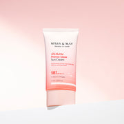 ProtoClinical k-beauty [MARY & MAY] Vegan Primer Glow Sun Cream SPF50+ PA++++ 50ml single sun cream package centered on a white background.