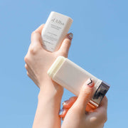 ProtoClinical k-beauty blue and beige beauty graphic with a darker right edge on a light background.