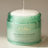 ProtoClinical k-beauty d'Alba Daily Mild Cica Calming Pad 165ml (50ea) shown as green calming pad packaging with pale label areas on a light background