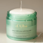 ProtoClinical k-beauty d'Alba Daily Mild Cica Calming Pad 165ml (50ea) shown as green calming pad packaging with pale label areas on a light background