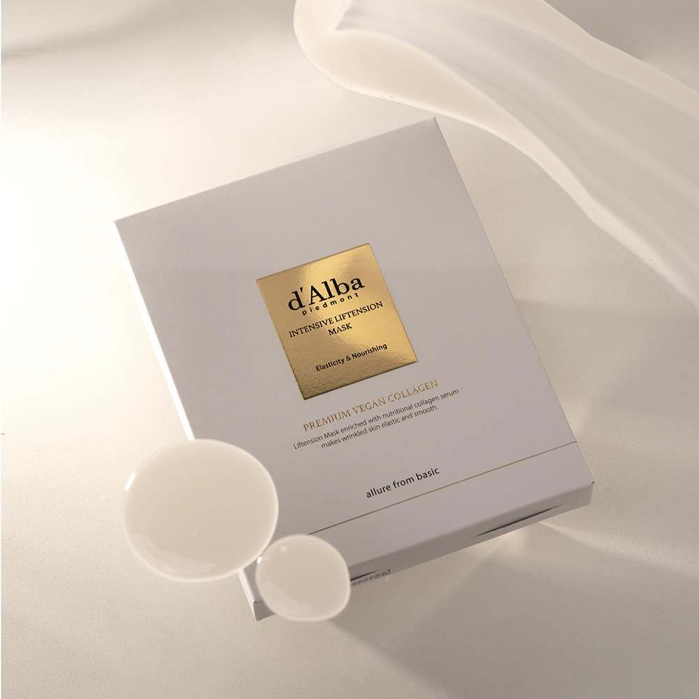 ProtoClinical k-beauty d'Alba Intensive Liftension Mask 35g X 20ea displayed as green rectangular mask packaging with pale center highlights