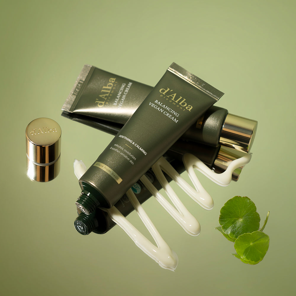 ProtoClinical k-beauty olive beauty graphic with a dark curved center and pale lower-right highlight.