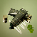 ProtoClinical k-beauty olive beauty graphic with a dark curved center and pale lower-right highlight.
