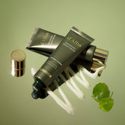 ProtoClinical k-beauty olive beauty graphic with a dark curved center and pale lower-right highlight.