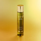 ProtoClinical k-beauty warm golden beauty product silhouette with a dark vertical center on a pale yellow background.