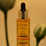 ProtoClinical k-beauty olive and golden beauty product silhouette with a warm brown center on a light background.