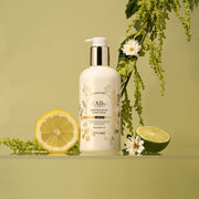ProtoClinical k-beauty muted yellow product graphic with a pale vertical center on a light background.