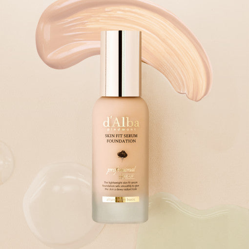 ProtoClinical k-beauty gray beauty product silhouette centered between soft peach side tones on a light background.