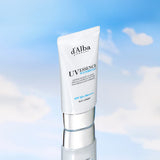 ProtoClinical k-beauty blue beauty product silhouette with a pale vertical center on a light background.