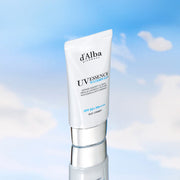 ProtoClinical k-beauty blue beauty product silhouette with a pale vertical center on a light background.