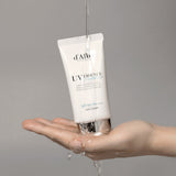 ProtoClinical k-beauty taupe beauty product silhouette with a bright vertical center on a muted gray background.