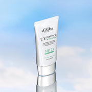 ProtoClinical k-beauty pale blue beauty product silhouette with a bright vertical center on a light background.