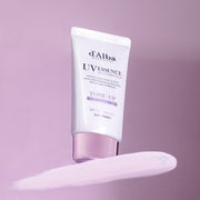 ProtoClinical k-beauty purple beauty graphic with a bright vertical center on a mauve background.