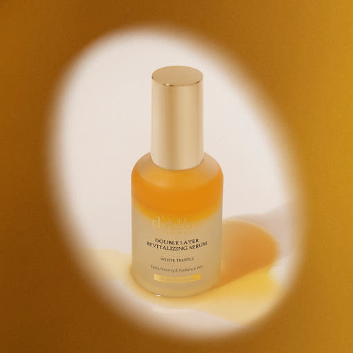 ProtoClinical k-beauty golden beauty product packaging with a darker vertical center on a warm background.