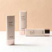 ProtoClinical k-beauty soft blush beauty graphic with horizontal bands on a light background.