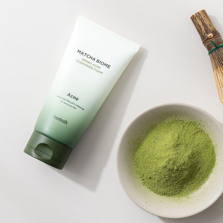 heimish Matcha Biome Amino Acne Cleansing Foam 150ml by ProtoClinical displayed in a centered product packshot with visible label details on a light background for a k-beauty skincare routine.