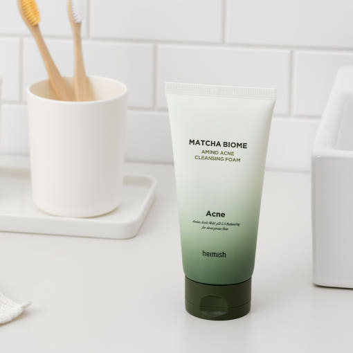 heimish Matcha Biome Amino Acne Cleansing Foam 150ml by ProtoClinical displayed in a centered product packshot with visible label details on a white background for a k-beauty skincare routine.