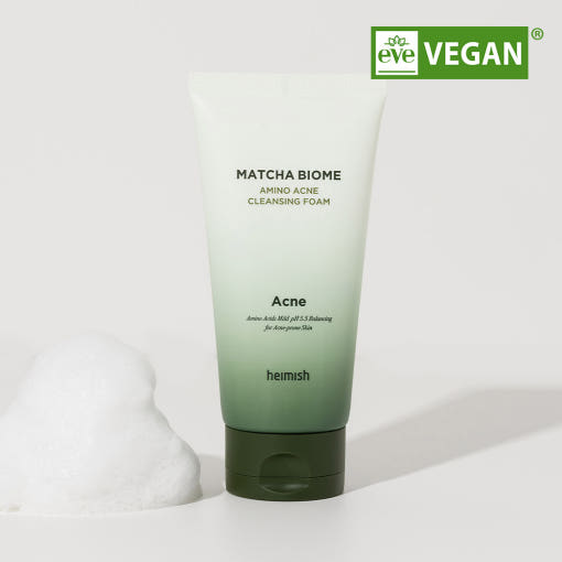 heimish Matcha Biome Amino Acne Cleansing Foam 150ml by ProtoClinical shown in a product detail image with the cleanser packaging and branding visible on a white background for a k-beauty skincare routine.
