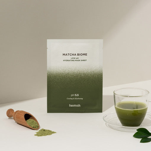 ProtoClinical k-beauty heimish Matcha Biomet Low Ph Hydrating Mask Sheet 30ml X 5ea single sheet mask packet centered in the frame