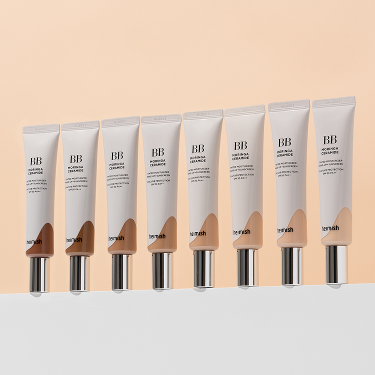 ProtoClinical k-beauty horizontal beige and taupe makeup swatch on a light background.