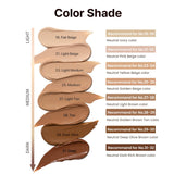 ProtoClinical k-beauty vertical beige and taupe makeup swatches on a light background.