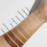ProtoClinical k-beauty blended beige and taupe makeup swatch on a light background.