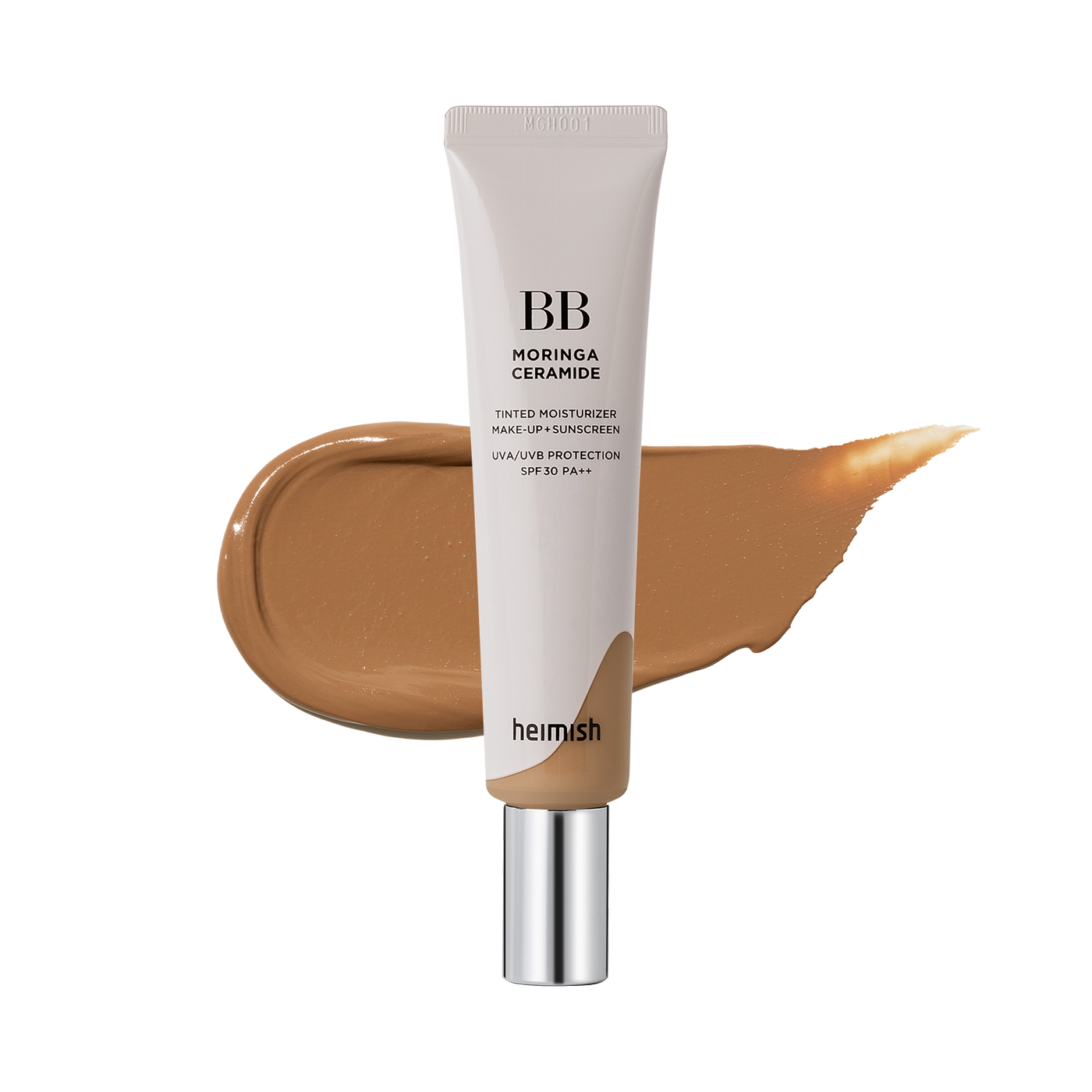 ProtoClinical k-beauty blended beige and cocoa makeup shade swatch on a light background.