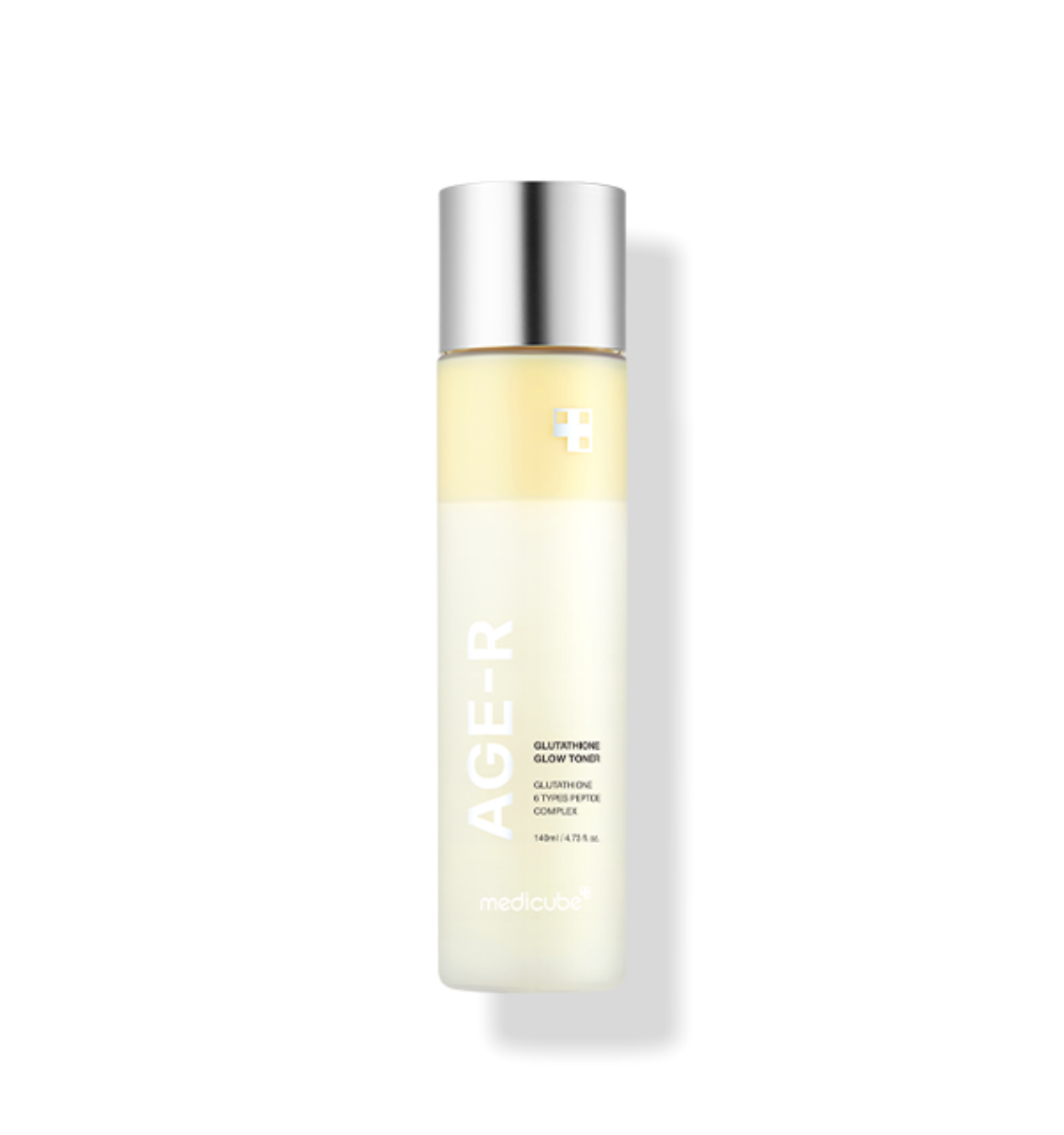 ProtoClinical k-beauty MEDICUBE: Age-r Glutathione Glow Toner (140ml) shown as a single upright beige toner bottle centered on a white background.