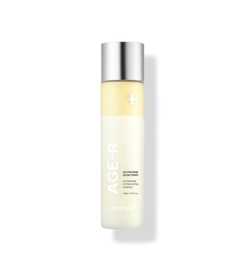 ProtoClinical k-beauty MEDICUBE: Age-r Glutathione Glow Toner (140ml) shown as a single upright beige toner bottle centered on a white background.