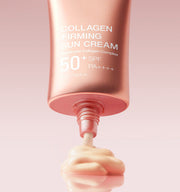 ProtoClinical k-beauty MEDICUBE: Collagen Firming Sun Cream (50ml) single rose-gold tube centered in a square product graphic on a light background