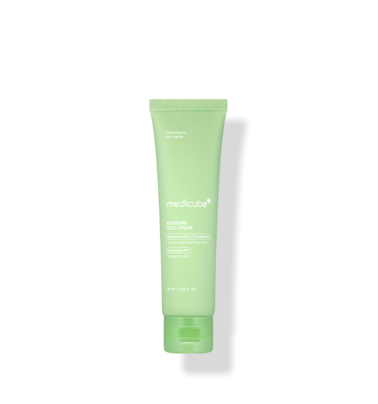 ProtoClinical k-beauty MEDICUBE: Exosome Cica Cream (50ml) shown as a single upright pale green cream bottle centered on a white background.